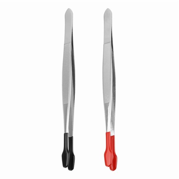2 Pcs Rubber Tipped Tweezers Soft Tipped Tweezers PVC Coated Soft Flat Tip Lab Industrial Hobby Craft Tweezers Tools