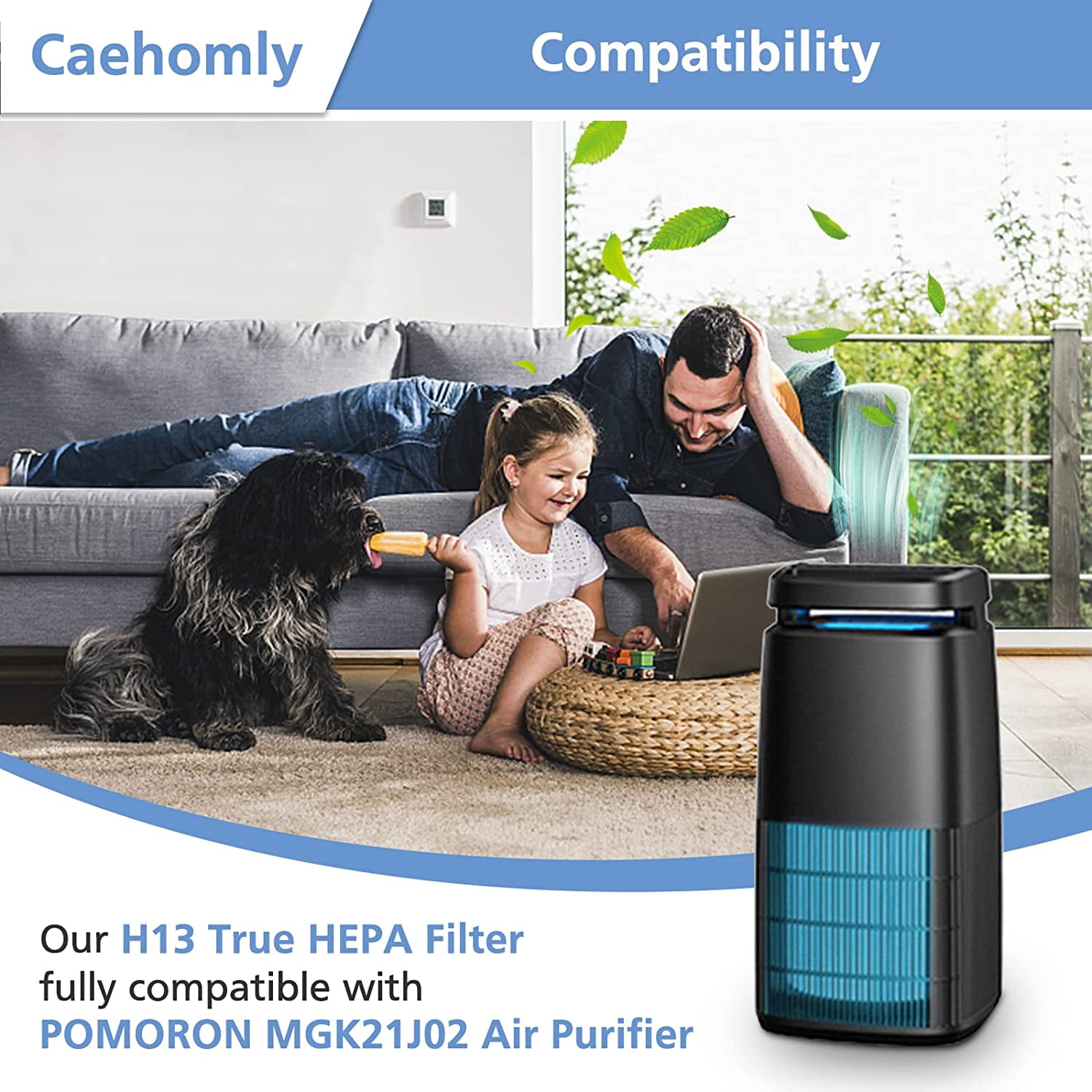 OFFICIAL MJ002H Replacement Filter Compatible with POMORON Air Puri-fier H13 True Hepa Filter Activated Carbon Multi-Layer Compare Part MJ002H-RF 2 Pack