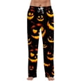thumbnail image 2 of Halloween Lounge Pants for Men, Drawstring Sleep Bottoms with Psychedelic Rainbow Pumpkin & Star Print, Soft Lightweight Casual Trousers, Elastic Waist Pajama Leggings, 1 Pair Black L, 2 of 7