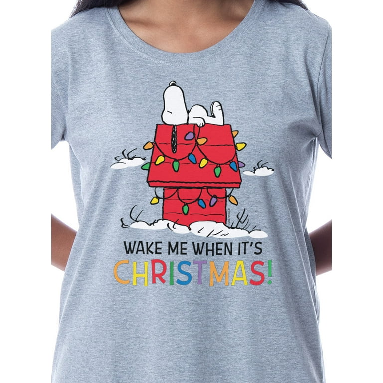 Peanuts Womens Snoopy Wake Me Christmas Nightgown Sleep Pajama