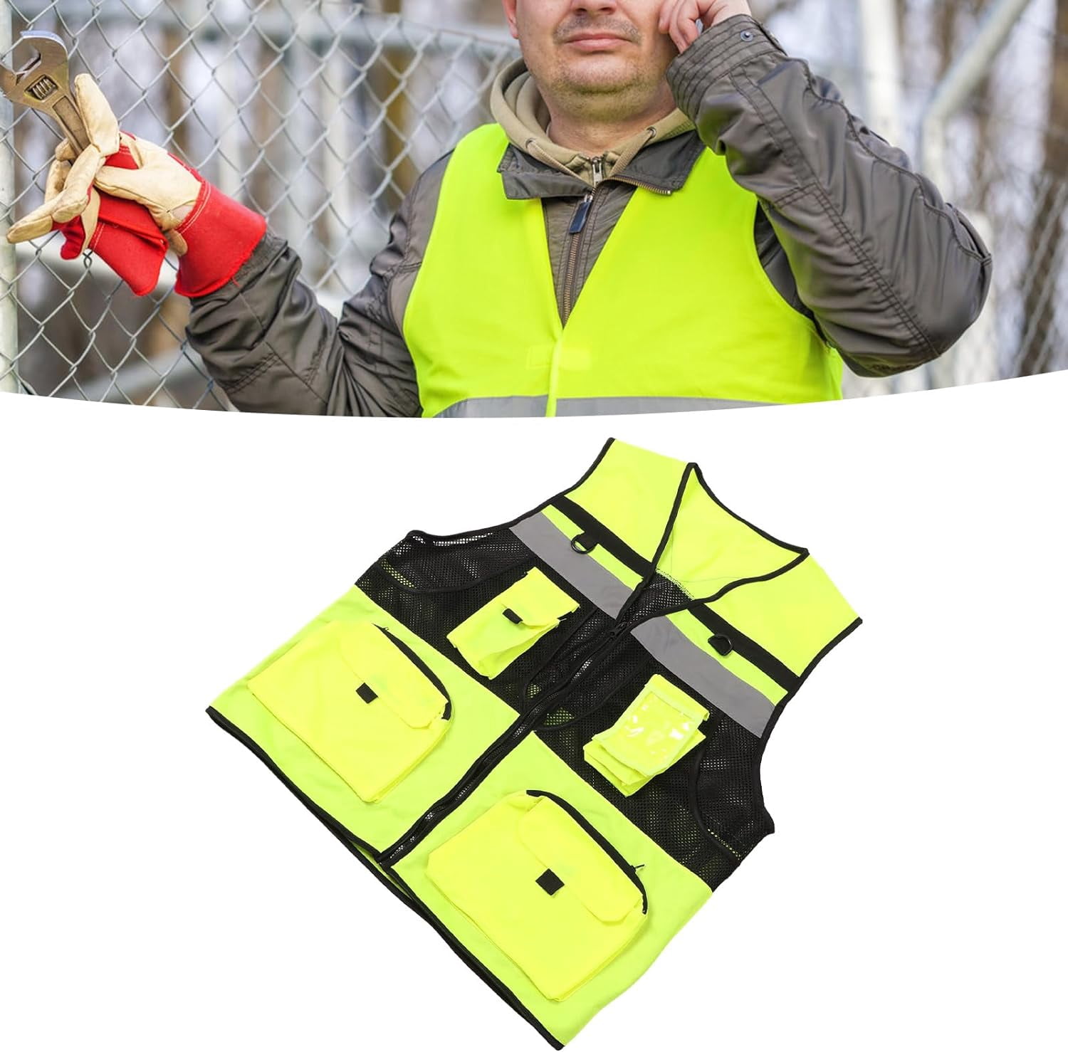 GBB-High Visibility Waterproof Safety Vest with Multiple Pockets for Men Women Breathable and Stylish Reflective Vest for Cycling Running Construction Work Roadside Emergencies【0508】