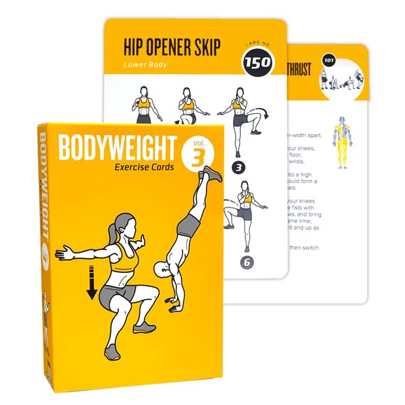 Cartas de fitness ELAORY de ejercicios con peso corporal, 62 ejercicios, tamaño grande 13 x 9 cm