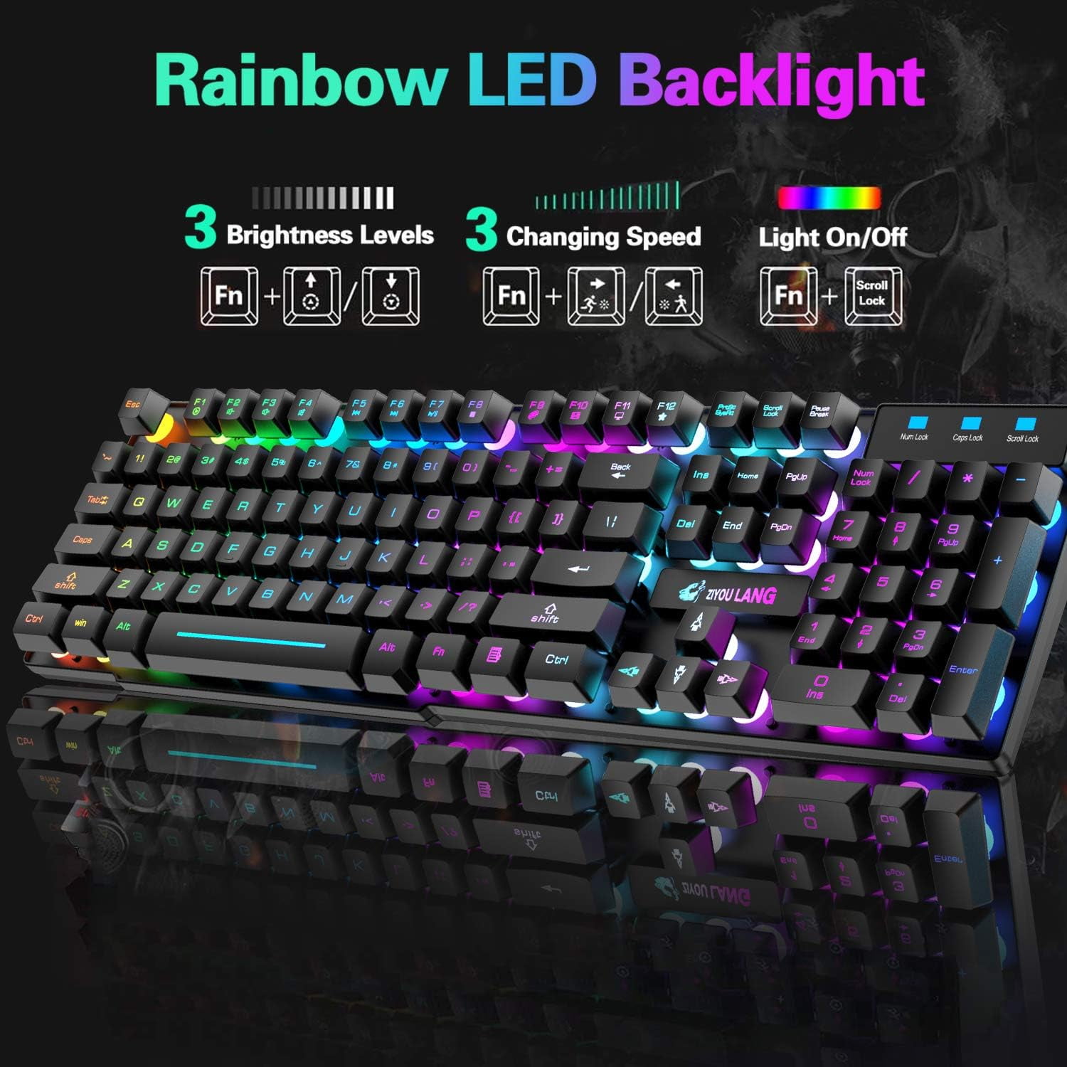 T3 Wireless Gaming Keyboard and Mouse Combo Rainbow Backlight Rechargeable Mouse for Computer