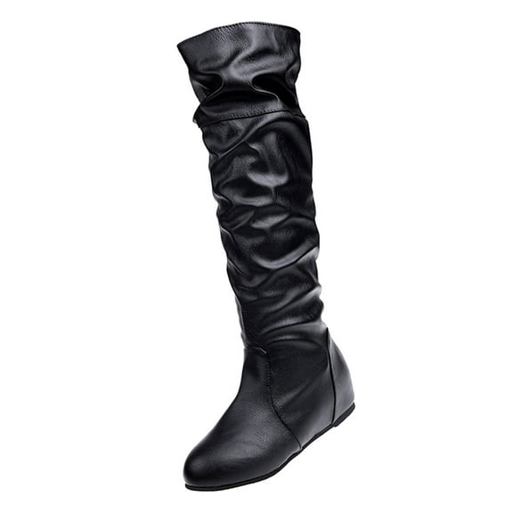 DECORNIJIA High Knee Black Pu Rubber 1 Pair Boots For Women