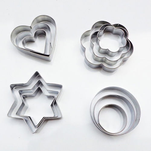 Fancy Shapes Set of 12 Metal Cookie Cutters round Heart Flower Star Biscuit uk 