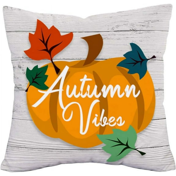 Wood Autumn Pumpkin Farmhouse Pillow Cover Super Soft Thanksgiving Halloween Fall Harvest Decorative Pillow Case Square Cushion Cover Maple Leaf Decor 18x18 Inch (Two Side 02)