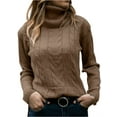 thumbnail image 1 of Langwyqu Autumn Winter Women Long Sleeve Slim Cable Knit Sweater Turtle Neck Knitting Tops, 1 of 1