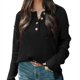 thumbnail image 2 of Blusa de mujer Botón de manga larga Hombro caído Moda Transpirable Señora Blusa de ajuste casual Negro S, 2 of 6