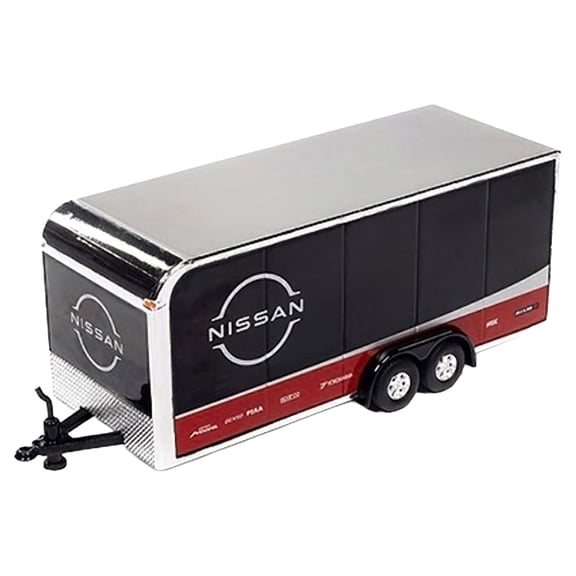 4-Wheel Enclosed Car Trailer "Nissan" Black 1/64 Diecast Model by Auto World