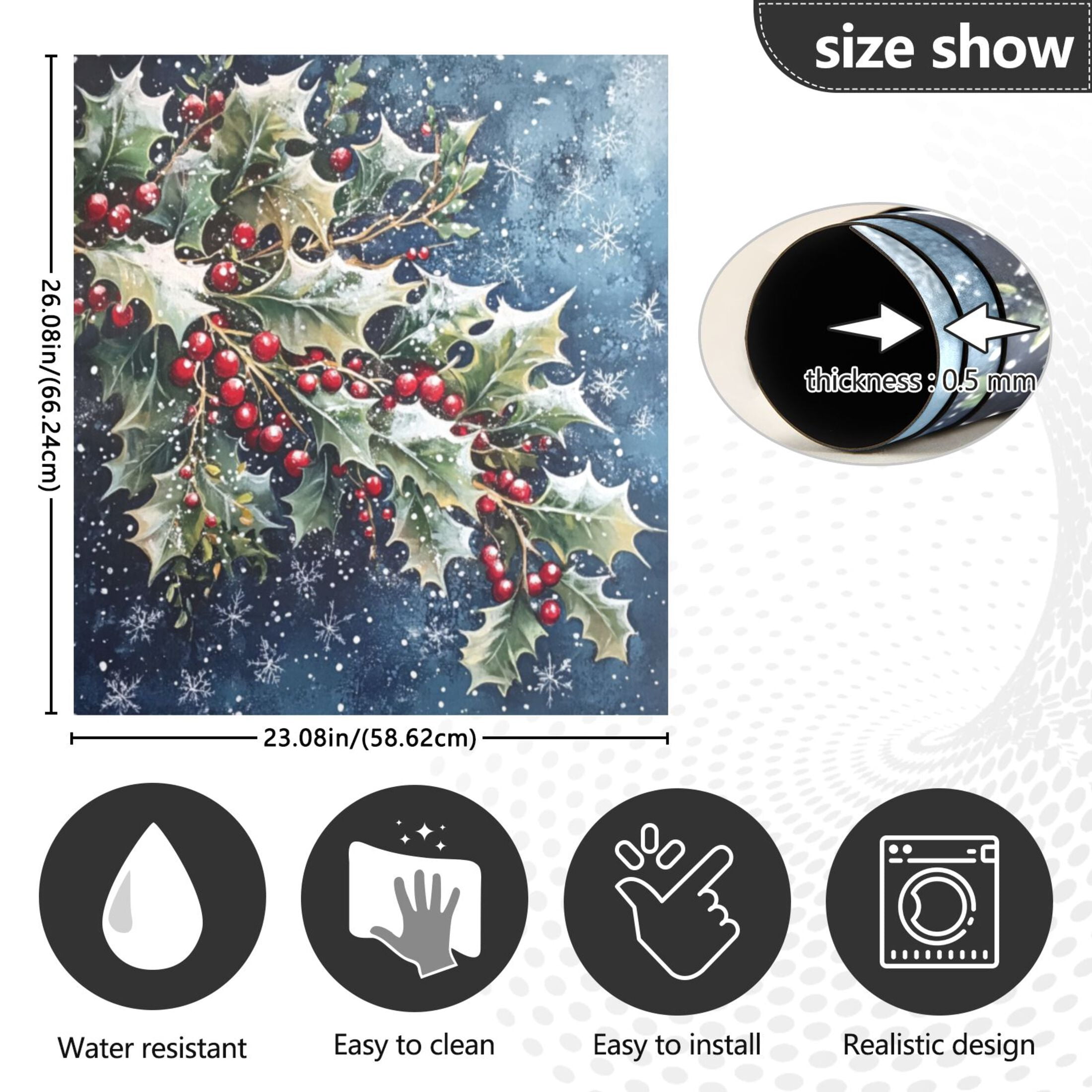 Dishwasher Magnetic Sticker 23x26 Inch Refrigerator Magnetic Sticker Washing Machine Magnetic Sticker Kitchen Panel Magnetic Sticker Home Decor Lovely Holly and Mistletoe