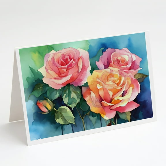 New York Roses in Watercolor Greeting Cards and Envelopes Pack of 8 7 in x 5 in