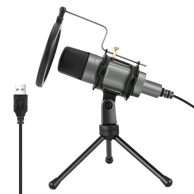 Micrófono USB para computadora, PC, micrófono de escritorio, micrófono de condensador con trípode