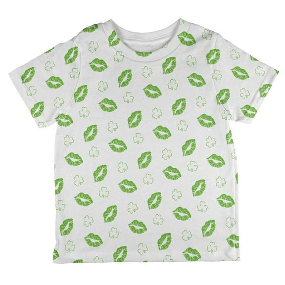 St. Patricks Day Shamrock Kisses Kiss Lips Pattern All Over Toddler T Shirt White 4T