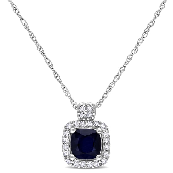 Everly Women's 3/4ct TGW Diffused Sapphire and 1/10ct TW Diamond White Gold Halo Pendant with Chain