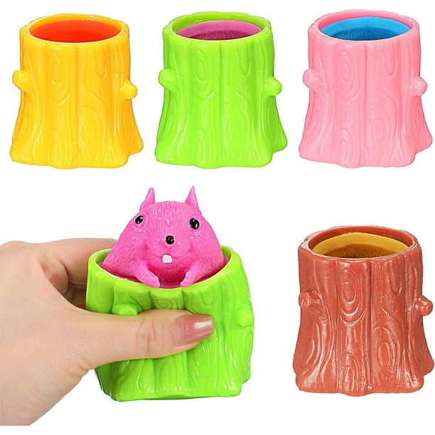 4 Pack Evil Squirrel Toys Colorful Squirrel Cup Toys Tricky Funny Squirrel Fidget Poppers Squirrel Pressure Toys Rubber Fidget Toys Miniature Cute