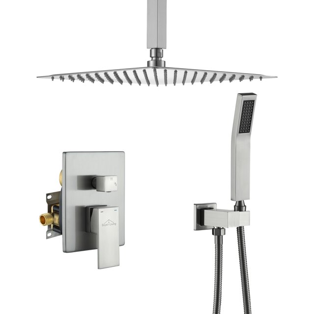 Boyel Living Bathroom Luxury Shower System Set 12 Inch Rainfall Shower Head System High Pressure Rainfall Shower Faucet in Brushed Nickel Shower Head,Ceiling-mounted