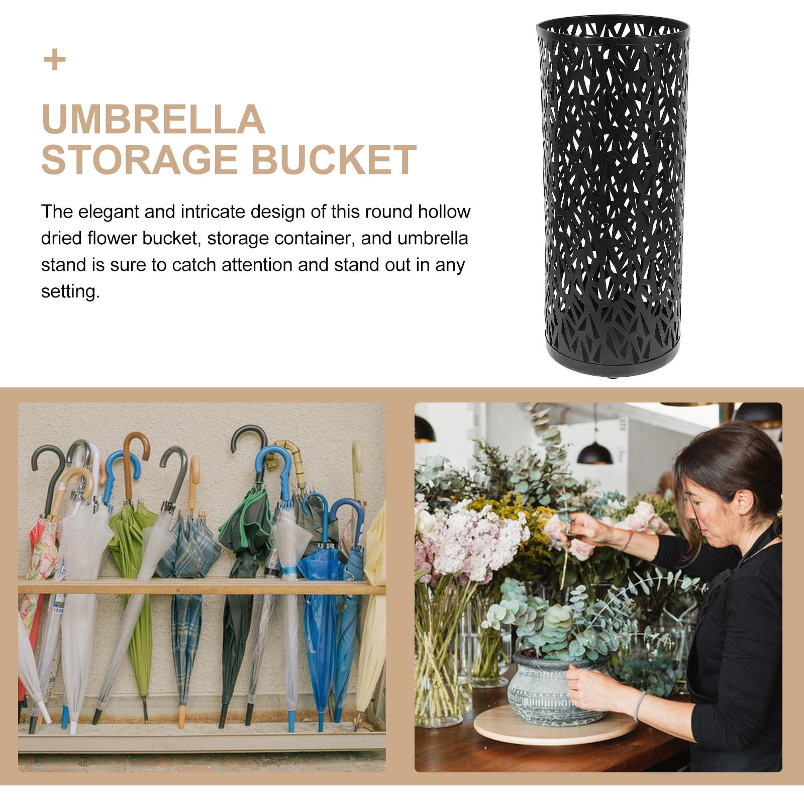 MLINS Hollow Metal Storage Bucket Umbrella Holder for Entryway Versatile Dried Flower Holder