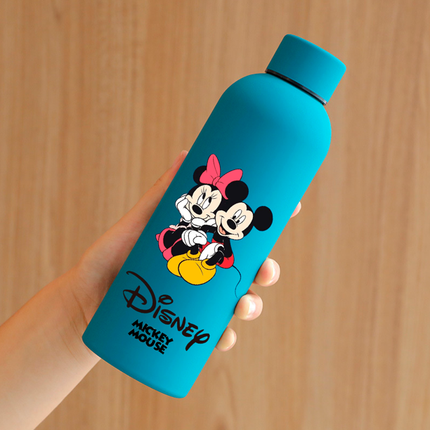 Disney-termo de acero inoxidable de 500ML, botella deportiva de agua helada de doble capa, 4 colores, pintura de goma al vacío, boca pequeña, Mickey Mous