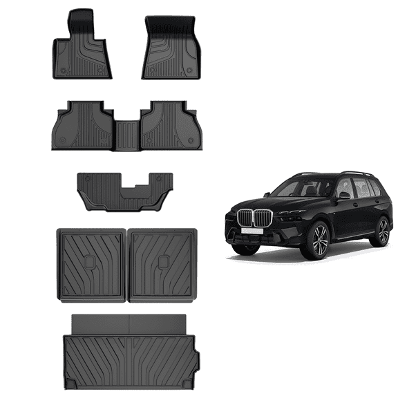 IKABEVEM Floor Mats & Cargo Liner & Backrest Mat for BMW X7 2019-2026(Only 7-Seater, Not for 21-22 X7 50i) All Weather Protection Trunk Mat Back