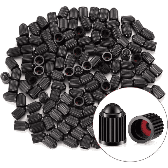 HUANOR 100 Pcs Tire Valve Stem Caps, Black Plastic Valve Caps with O-Ring Seal, Dustproof & Leak-Proof Tire Air Caps for Cars, Trucks, Motorcycles, Bikes & SUVs