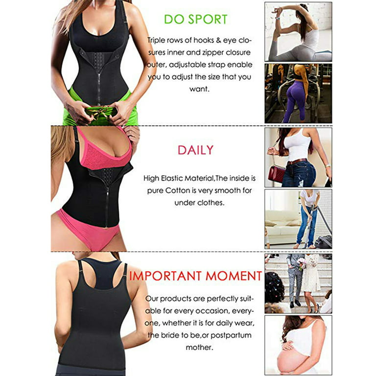 Women's Zipper Sweat Sauna Body Shaper Slimming Vest Waist Trainer Weight  Loss Adjustable Vest Fat Burner Hourglass Workout