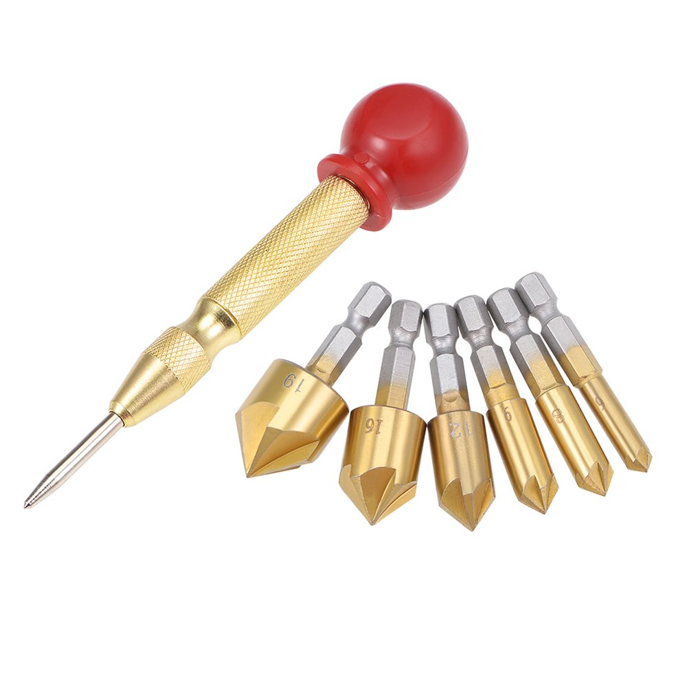 Countersink Drill Bit Set with Center Punch, HSS 90 Degree 1/4" Hex