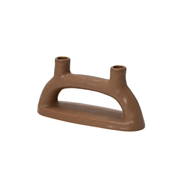 Creative Co-Op Modern Stoneware Double Taper Holder, Matte Brown