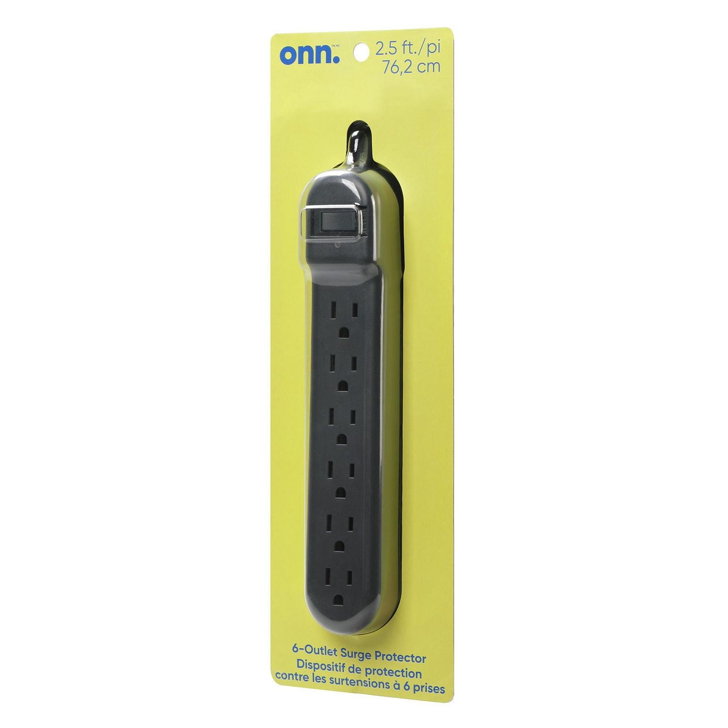 onn. 2.5 FT./76.2 cm 6-Outlet Surge Protector, Integrated Circuit Breaker