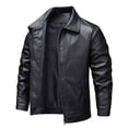 thumbnail image 3 of QQZ Men's Solid PU Leather Motorcycle Jacket, Zip‑Up Lapel Collar Long Sleeve Outerwear With Side Pockets For Outdoor Daily Casual Wear, 3 of 8