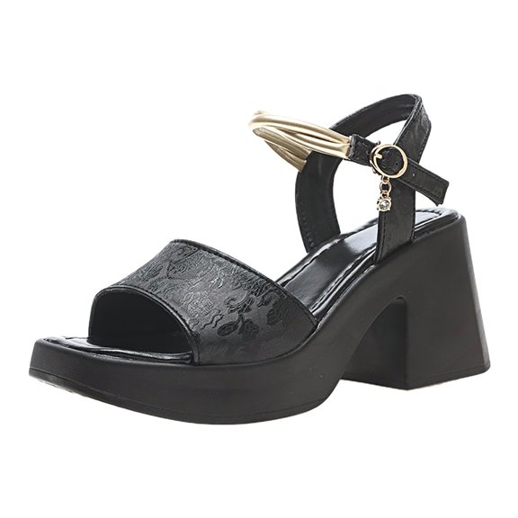 IUJSOY Platform Heels Sandals for Women Open Toe Chunky Heels Retro Wedding Dressy Party Pumps