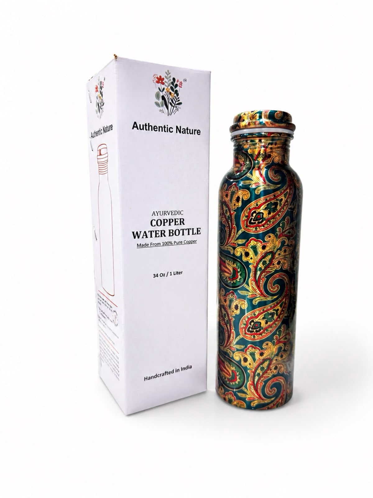 Kitchen Science 100% Pure Copper Leak-Proof Water Bottle & Sleeve