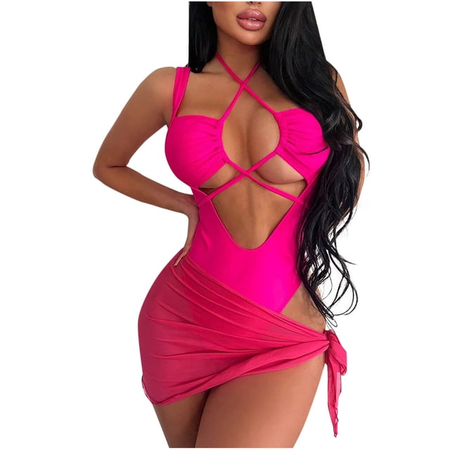 Women's V Neck One Piece Swimsuit, Tummy Control Bathing Suits with Full Coverage, Modest Swim Dress for Beach Vacation Pool Summer