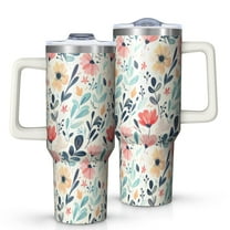 OBREWU Pioneer Flower Tumbler with Handle and Lid,Pioneer Flower 40oz Double Wall Vacuum Insulated Tumbler,Cups Gift for Women and Men