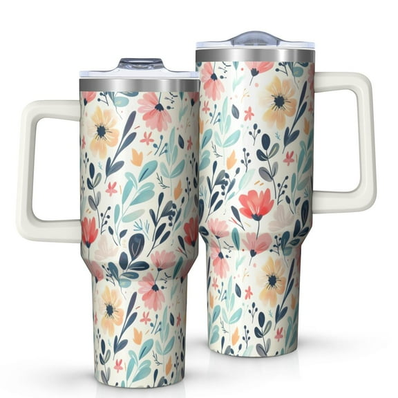 OBREWU Pioneer Flower Tumbler with Handle and Lid,Pioneer Flower 40oz Double Wall Vacuum Insulated Tumbler,Cups Gift for Women and Men