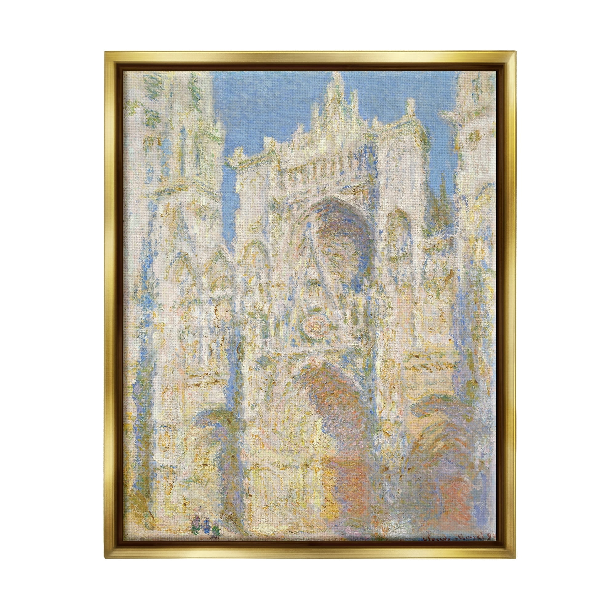 Stupell Industries Rouen Cathedral, West Facade Sunlight Claude Monet Painting Painting Metallic Gold Floating Framed Canvas Print Wall Art, Design by one1000paintings