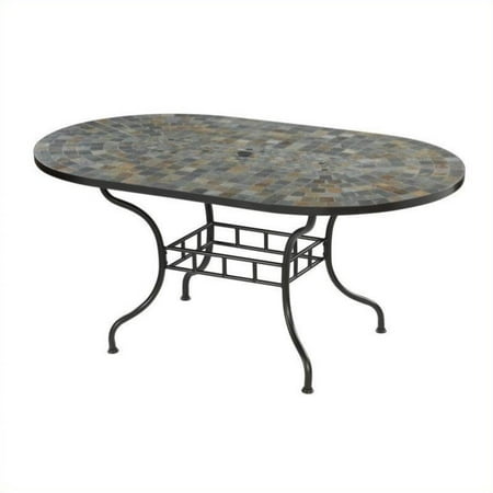 dining table stone patio outdoor oval harbor slate tile styles furniture tables inch umbrella hole lowes steel garden homestyles