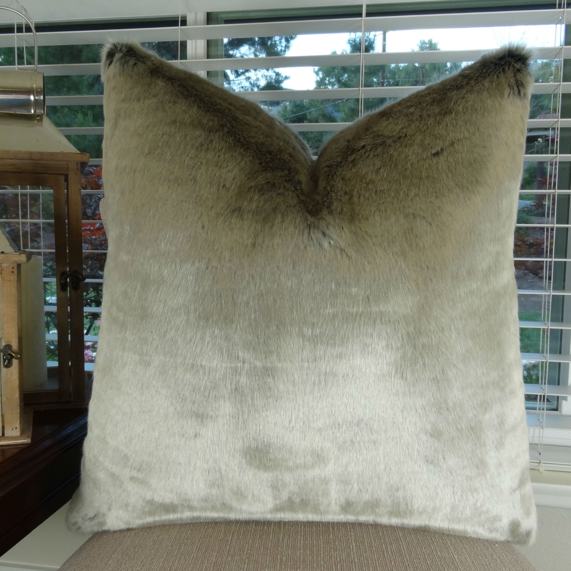 Thomas Collection Luxury Tissavel Two Tone Gray Silver Faux Fur Pillow ...