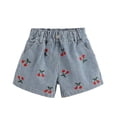 thumbnail image 3 of lnmuld Summer Shorts Girls Summer Casual Denim Shorts with Cherry Print Elastic Waistband for Comfortable Outdoor Play Size:7-8 Years, 3 of 9