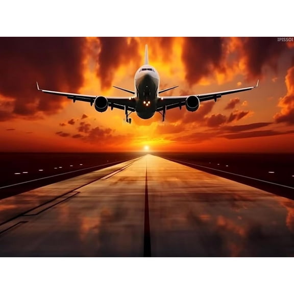 5D DIY Artificial Full Diamond Painting Set - Adult Beginner, Airplane Taking Off From Runway At Sunset for Home Wall Decor & Gift - Perfect for Art Lovers & Adults