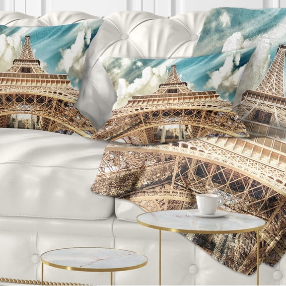 Designart Paris Eiffel TowerUnder Blue Sky - Photography Throw Pillow - 12x20