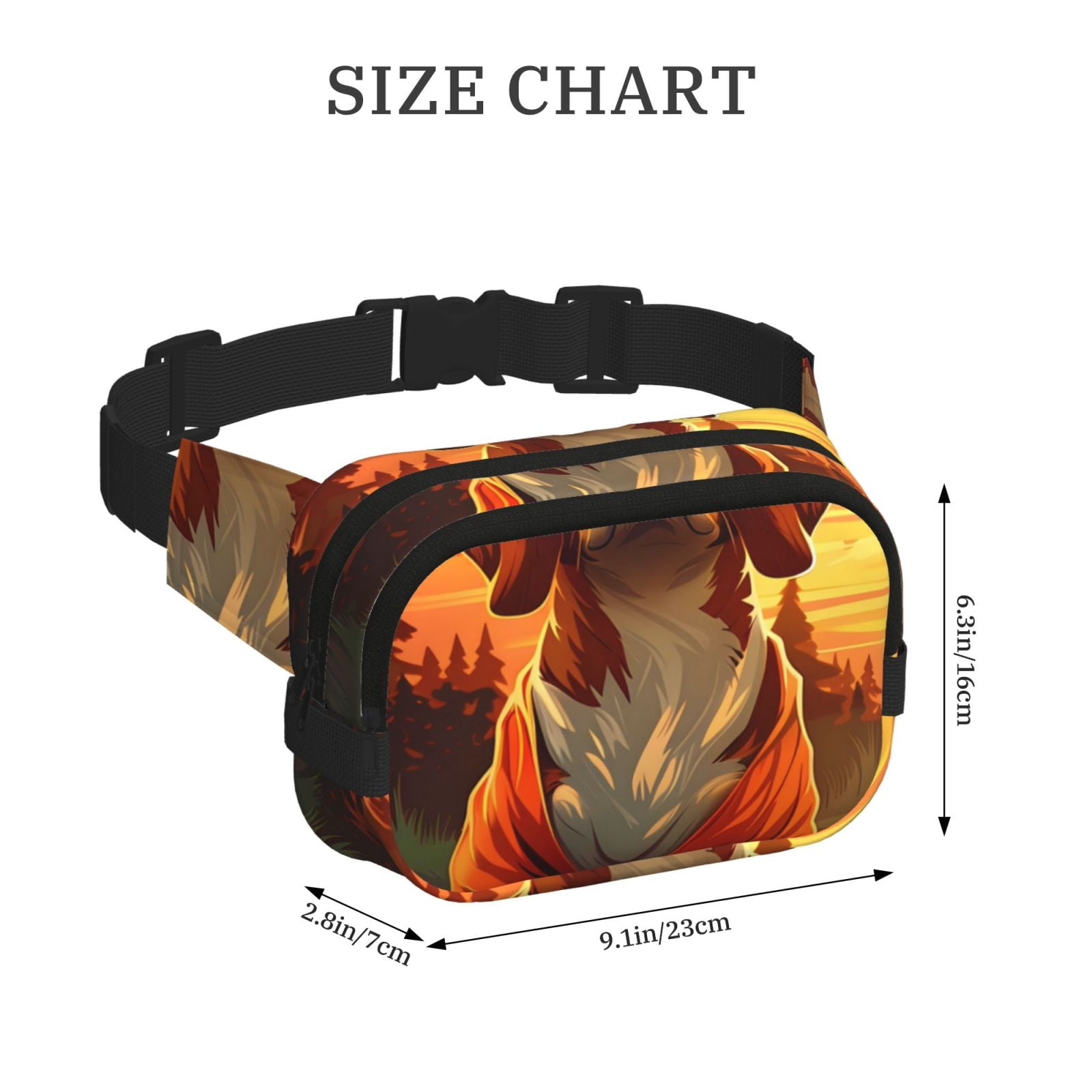 Picia Sunset Meditating Dog Print Square Double-Layer Waist Bag Mini Adjustable Waist Belt Bag Exercise Running Travel Hiking