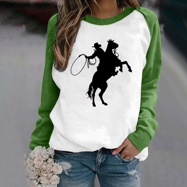 Nouveaux Hauts pour Femmes 2023 Grande Taille Mode Décontractée Imprimé Col Rond Manches Longues T-Shirt Ample Blouse d'Automne Chandail à Enfiler Hauts Chandails Sans Capuche Coupe Ample Chandail pour Femmes