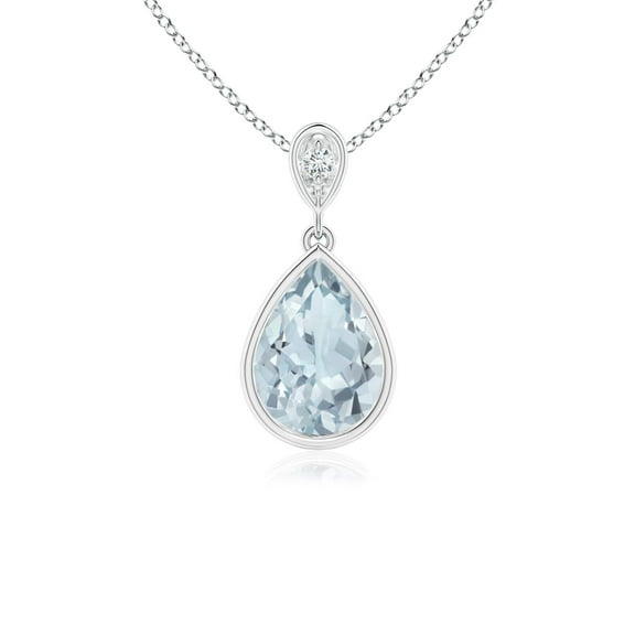 ANGARA Natural Bezel-Set Aquamarine Teardrop Pendant with Diamond in 14K White Gold for Women (Size-8x6mm) | March Birthstone, Anniversary, Jewelry Gift for Women | Natural Aquamarine Necklace