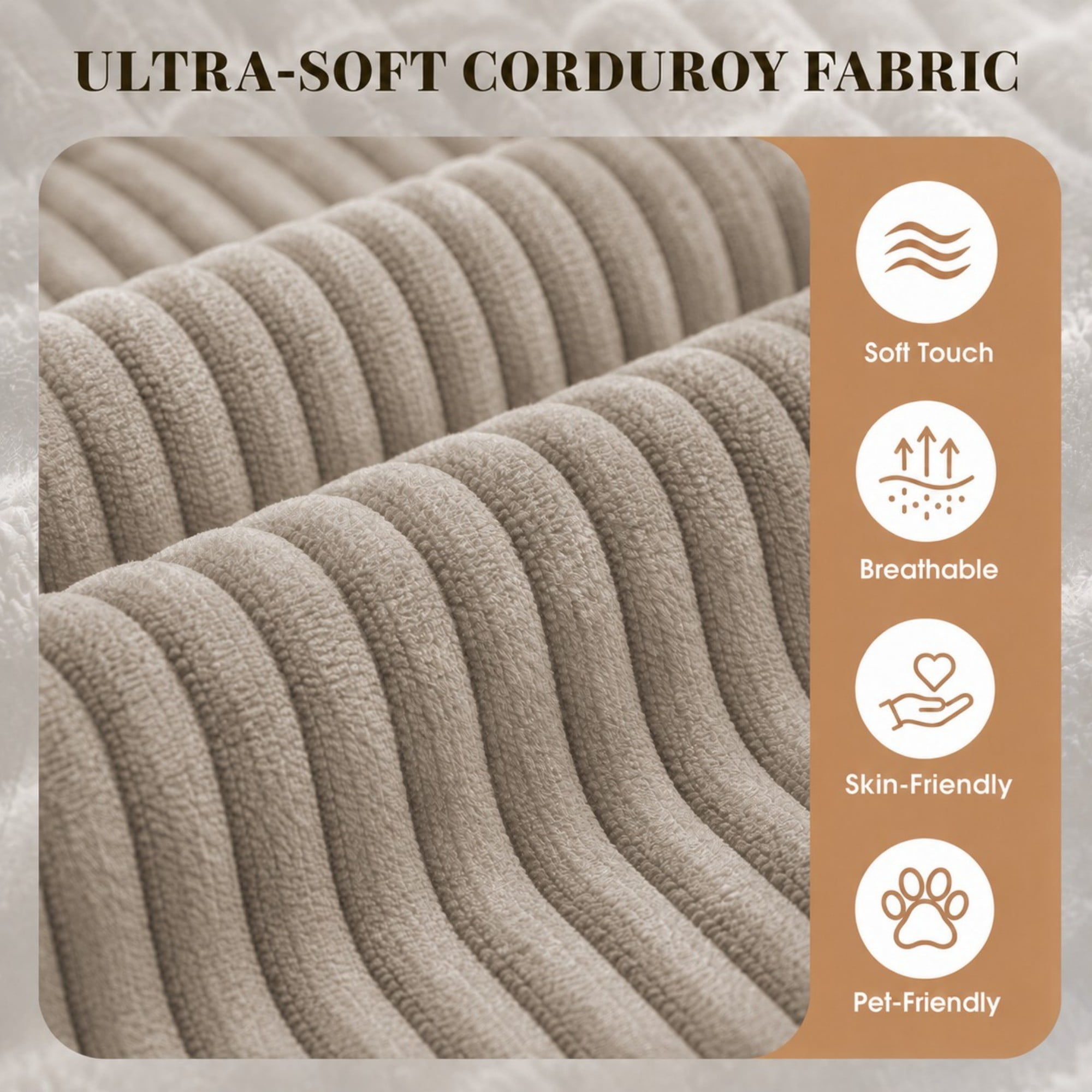 DEALTOPS 109" Corduroy L-Shape Floor Cloud Couch, Deep Seat Modular Sectional Sofa, Right Chaise, Dark Beige
