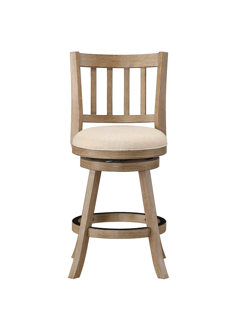 Boraam Sheldon Driftwood Wire-Brush & Ivory Counter Height Swivel Wood Bar Stool