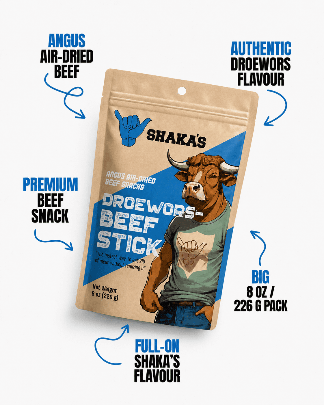 SHAKA'S Angus Air-Dried Beef Snacks Biltong Droewors, 8 oz