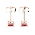thumbnail image 4 of 1.0 Ct Emerald Cut Studs Red Ruby 18K Rose Solid Solid Gold Everyday Dainty Earrings Push Back, 4 of 7