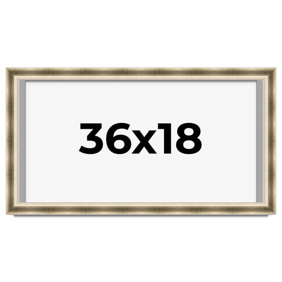 36x18 Shadow Box Frame Silver | 1.75 inches Deep Real Wood Traditional Shadowbox Display Frame | UV