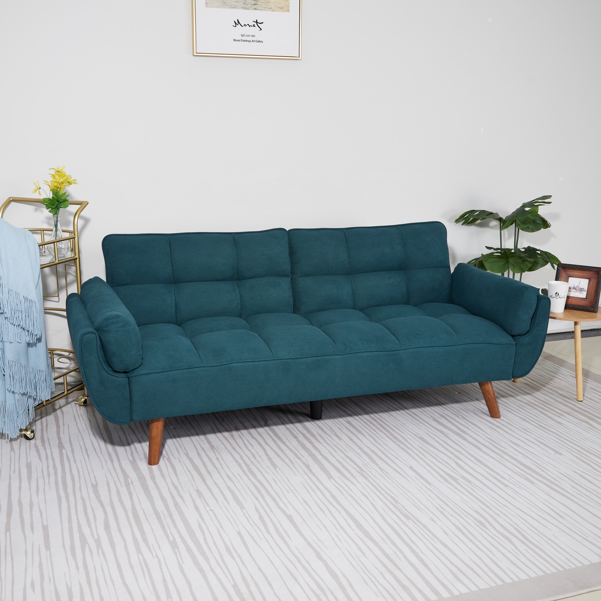 Gewnee Mid-Century Modern Green Sofa - Solid Eucalyptus Wood Frame, 500 lbs Capacity, S-Shaped Springs for Apartments, Living Rooms, Studies