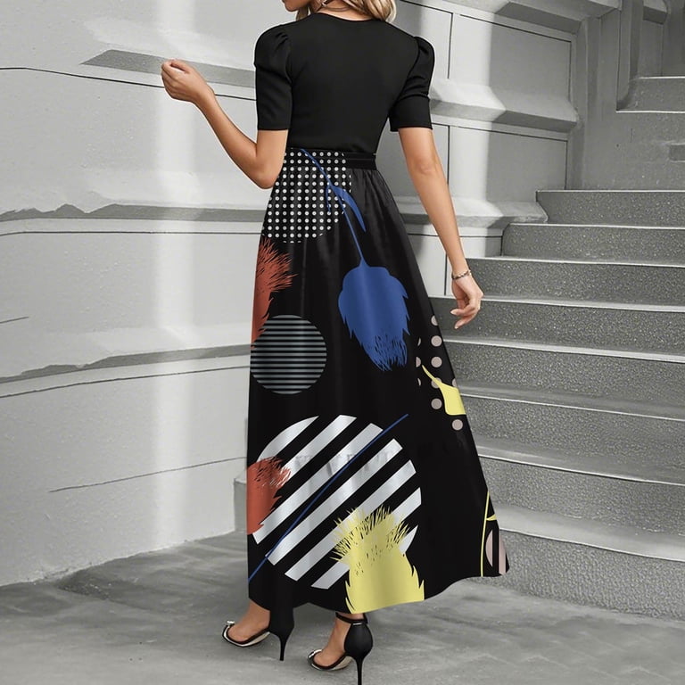 JULMCOMO Modest Dresses for Women Office Flowy Short Sleeve Maxi Dresses  Floral Print Empire Waist Shirt Dresses Fashion Teacher Outfits Multicolor  L - Walmart.com